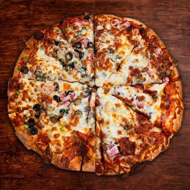 14" Half & Half Specialty Pizza.
